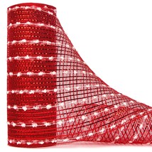 Snowball Red Metallic Mesh Ribbon, Deco Mesh 10 Inch X 30 Feet(10Yard), Red With - £19.43 GBP