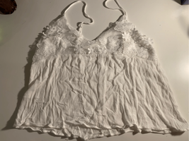 White Floral Lace Strappy Tank Top-XLarge Sleeveless Stretch Blouse EUC Womens - £10.49 GBP