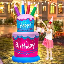 6FT Happy Birthday Inflatable Cake Decoration Birthday Cake Blow up Outd... - £91.83 GBP