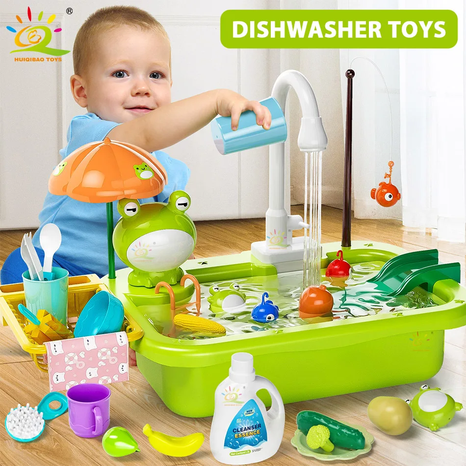 Baby Kitchen Toy Plastic Dish Wash Sink Electric Dishwasher Playing Pretend Role - £37.51 GBP