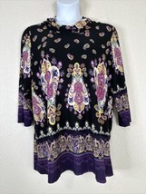Dressbarn Womens Plus Size 2X Purple Paisley Cowl Neck Top 3/4 Sleeve Stretch - £13.87 GBP