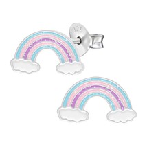 Glitter Rainbow 925 Silver Stud Earrings - £11.23 GBP
