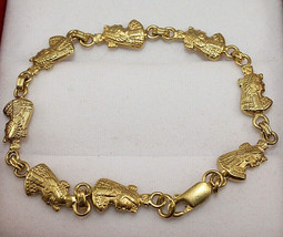 Egyptian Queen Cleopatra Bracelet Stamped 18K Yellow Gold Pharaonic 7.5&quot; 12 Gr - £1,169.95 GBP