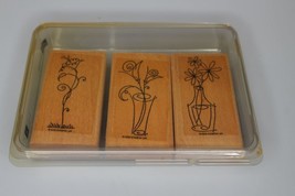 Stampin Up Sassy Stems Set Of 3 Stamps Flowers Vase - £7.00 GBP