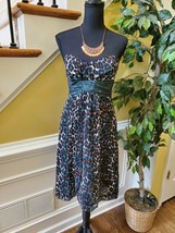Nicole Miller Collection Silk Dress Strapless Empire Waist Leopard Print 4 - £39.16 GBP