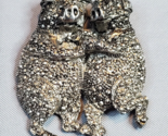 Dancing or Hugging Pig Couple Pin Silvertone Marcasite Fashion Jewelry - $9.85