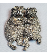 Dancing or Hugging Pig Couple Pin Silvertone Marcasite Fashion Jewelry - £7.75 GBP