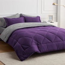 Purple Queen Comforter Set - 7 Pieces Reversible Bed Set Bed In A Bag Qu... - £68.90 GBP
