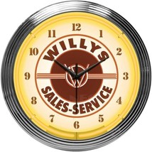 Jeep Willys Sales Service Neon Clock 15&quot;x15&quot; - £68.72 GBP