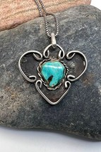 Vintage Handmade Navajo Sterling Silver Natural Blue Turquoise Pendant Necklace - £119.89 GBP