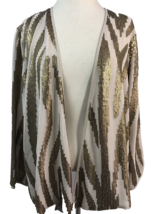 Chico&#39;s Khaki Zebra Embellished Artisan Pattern Open Cardigan Size 16/18, NWT - £19.09 GBP