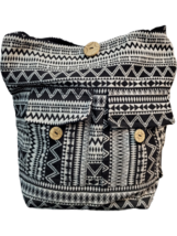 Tribe Azure Shoulder Bag Womens Black White Aztec Cotton Handcrafted Closure Zip - £10.89 GBP