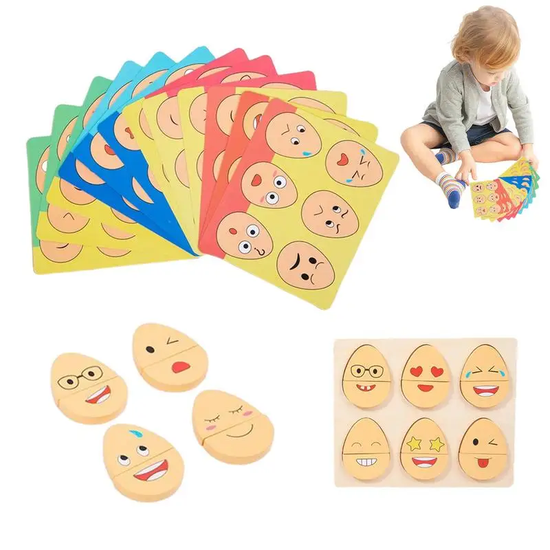 Wooden Expression Puzzles Facial Expression Sorting Toys Wooden Expressions Eggs - £16.78 GBP+