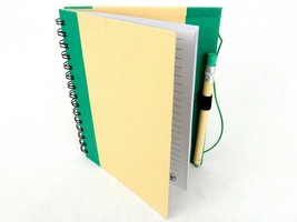 Recycled Notebook &amp; Pen Set, Green &amp; Beighe, Wire Bound, Strap Closure, ... - £5.44 GBP