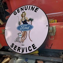 Vintage 1963 Ford Automobile Genuine Service Porcelain Gas & Oil Pump Sign  - $148.45
