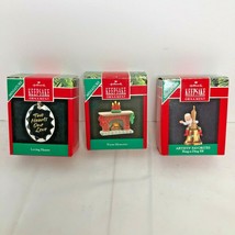 Lot of 3 Hallmark Keepsake Miniature Ornaments Bell Elf Fireplace Loving Hearts - £14.87 GBP