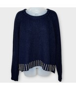 MICHAEL KORS navy chunky knit crewneck sweater with gold studs at bottom... - £29.67 GBP