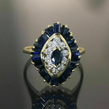 2Ct Marquise Cut CZ Blue Sapphire Cluster Wedding Ring 14K Yellow Gold Finish - £123.84 GBP