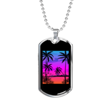 Camper Necklace Sky White Coconut Tree Necklace Stainless Steel or 18k Gold Dog - £38.16 GBP+