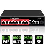 11 Port Ethernet Unmanaged PoE Switch 8 PoE Ports 100W 2 Gigabit Uplinks... - £57.94 GBP
