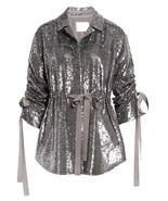 Cinq a Sept Sequin Holiday Jacket X Small Gray $595 Grosgrain Ribbons Dr... - £110.26 GBP