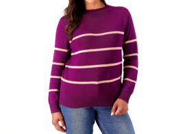Candace Cameron Bure Striped Sweater with Roll Neck - Rich Purple, SMALL - £23.45 GBP