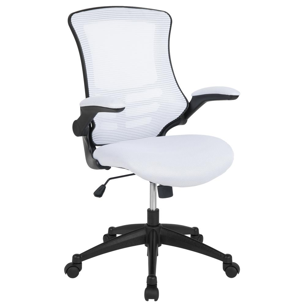 Mid-Back White Mesh Swivel Ergonomic Task Office Chair with Flip-Up - $203.99 - $215.99