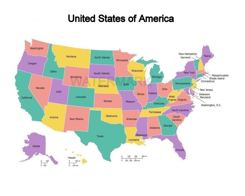 UNITED STATES OF AMERICA MAP W/ SCALE PHOTO ALL SIZES - $5.78+
