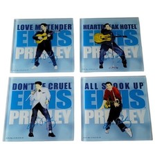 Set of 4 Glass Elvis Drink Coasters: Don&#39;t be Cruel, Love Me Tender + 2 More - £11.79 GBP