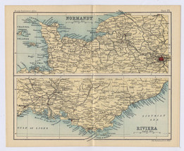 1912 Antique Map Of Normandy / French Riviera France / Nice Monaco Mentone Maps - £14.98 GBP