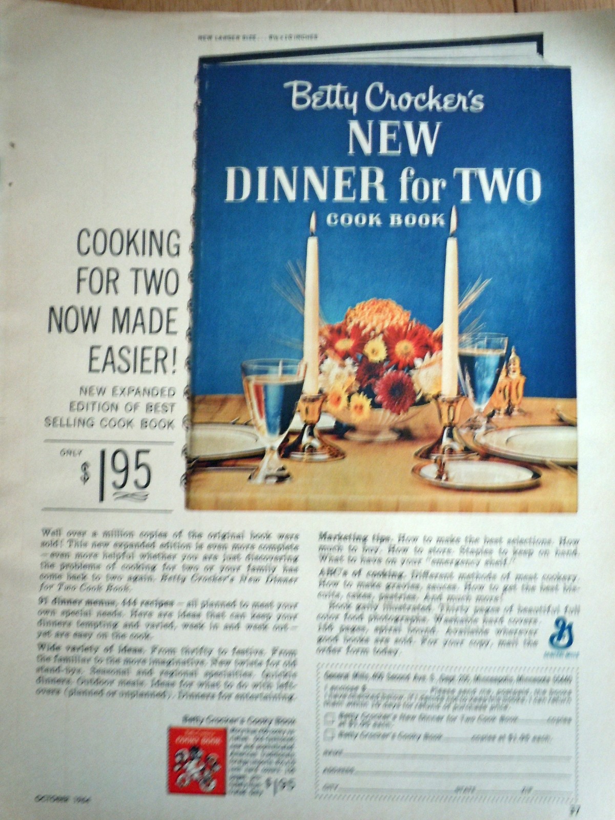 Betty Crocker Dinner For Two Cookbook Print Magazine Advertisement 1964 - $2.99