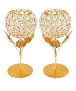  Crystals Rose Gold Polish Candle Holder for Decoration Set of Two 9 inc... - €44,29 EUR