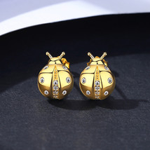Sterling Silver Earrings Female Color Zircon Small Seven Star Ladybug Fashion Cr - £20.17 GBP