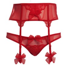  NWT  M/L Victoria&#39;s Secret Embellished Red Garter Belt + matching panty M - $49.99