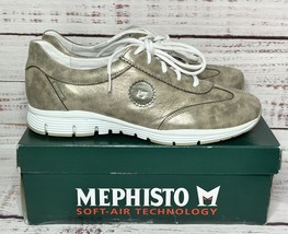 $259 MEPHISTO Yael Dark Taupe Glittered Gold Metallic Sneaker Womens 10.5 - £71.14 GBP