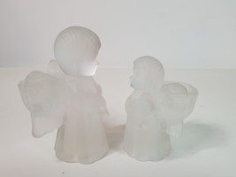R.O.C Taiwan Crystal Frosted Glass Caroling Angels Taper Candle Holders Vintage - £10.08 GBP