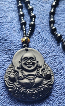 New Black Budda Black Bead Necklace Asian Oriental Religious Collectible Decor - £17.29 GBP