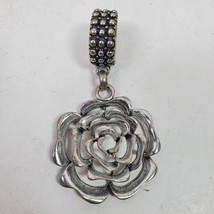 Vintage Rose Pendant Statement 3.5 Inch Long Total Silver Decorative - $9.00