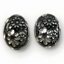 Vintage Hand Engraved Pewter Wildflowers Flower Earrings- Post Etched Pair - $15.78