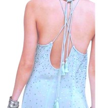 Free People Seeking Sequins Slip Dress XSmall 0 2 Blue Cross Back Tassel Ties - £47.33 GBP