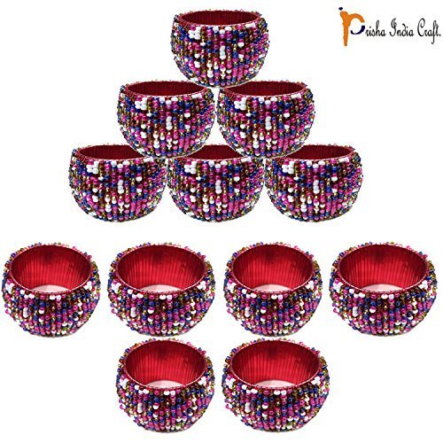 Prisha India Craft - Beaded Napkin Rings Set of 12 colorful - 1.5 Inch in Size-P - $31.68