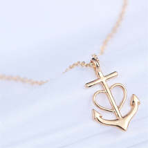 18K Gold-Plated Heart Anchor Pendant Necklace - £10.43 GBP