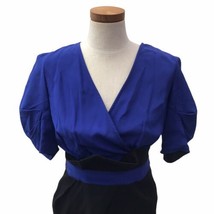 J. Peterman Women&#39;s Surplice Top Dress Blue Black Silk Top Wool Skirt Si... - $37.19
