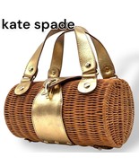 Kate Spade Brown Straw Basket Bag Cylinder Shape Woven Handbag Print MBb0373 - $111.88