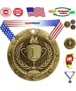 First Place Gold Medal - 3 Inch with Stars &amp; Stripes Ribbon for Victorio... - $350.07 MXN