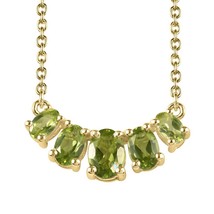 2.4ct Peridot 14K Gold Plated Silver 5 Stone Bar Chain Necklace Gift Women 18&quot; - £29.40 GBP