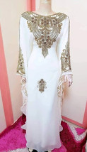 Stylish Farasha White Islamic Dubai Kaftan  Moroccan Hand Work Gown Abay... - $75.00