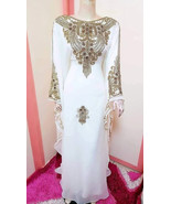 Stylish Farasha White Islamic Dubai Kaftan  Moroccan Hand Work Gown Abay... - $75.00