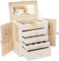 Synthetic Leather Huge Jewelry Box Mirrored Watch Organizer - £59.47 GBP