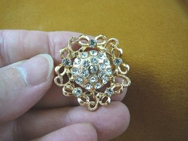 (bb604-9) white rhinestone crystal filigree ribbon floral gold tone broo... - $16.99